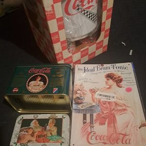 NIB! Coca Cola VINTAGE GOODS-IceBucket & 4 Tumblers-TIN Collector Cards-More